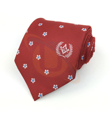 Masonic Regalia forget me not Tie with Square Compass & G - Red Unique Regalia